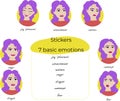 Emotions, illustrations in bright stickers, basic human emotions, psychology in pictures